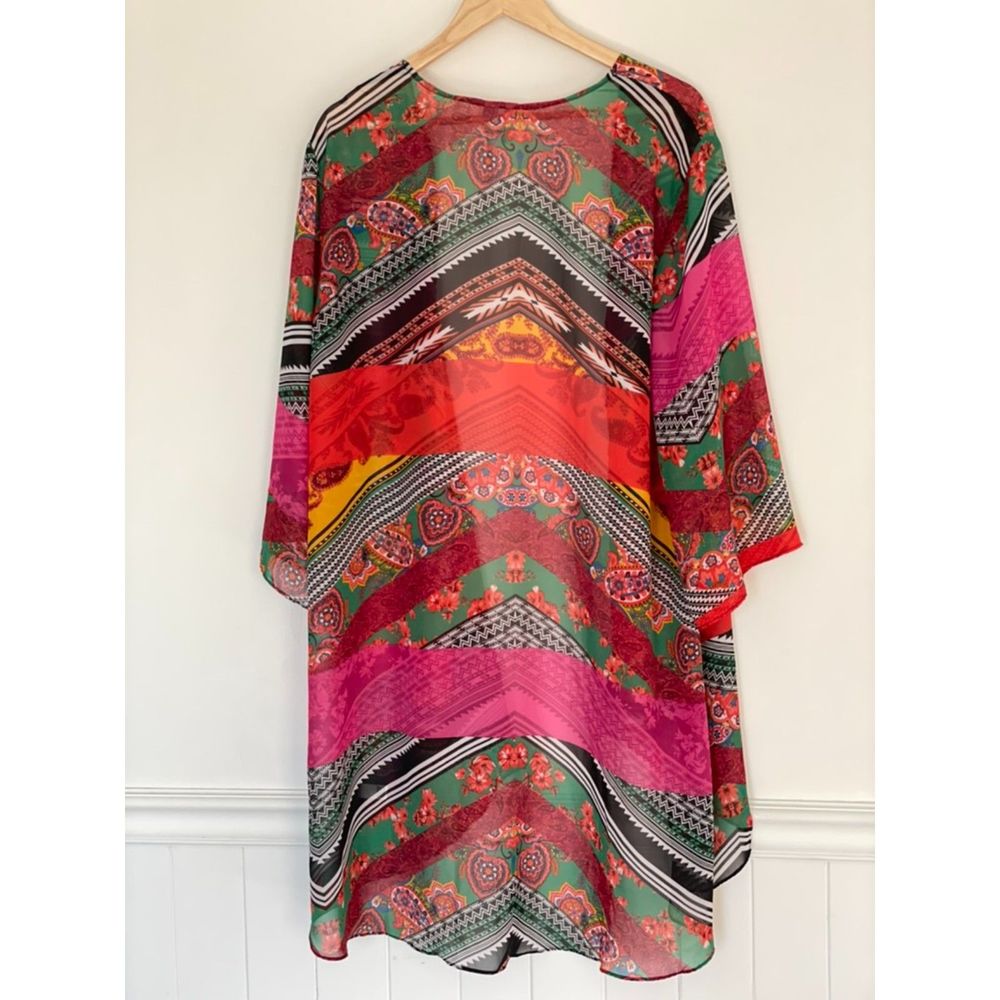 EST 1946 Long Open Front Colorful Kimono Size Large Boho Whimsical B85 - Picture 2 of 15